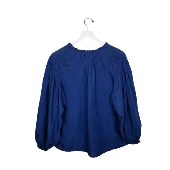 SUNDANCE Lexley Top Boho Crochet Pintuck Smocked Navy Blue - Size PM - Picture 7 of 8